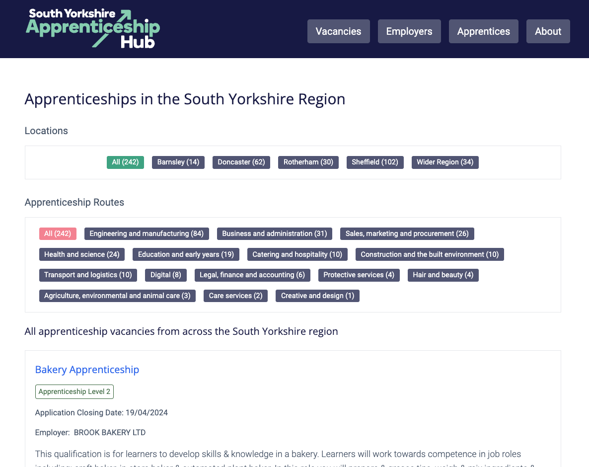vacancies in the south yorkshire apprenticeship hub site