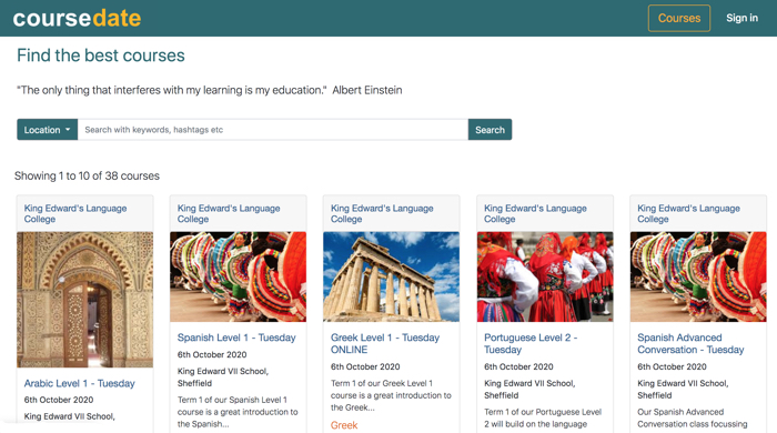 KES Language College homepage in Coursedate