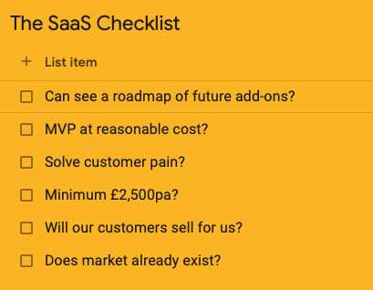 The SaaS Checklist - Will My Software as a Service idea Work